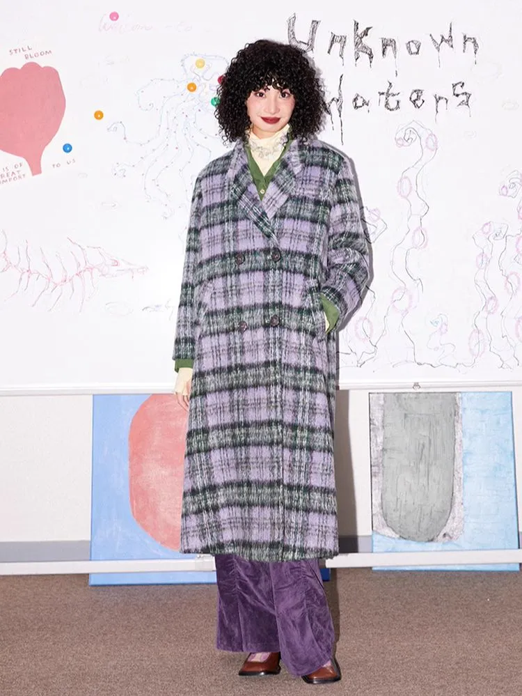 Loose long wool plaid coat【s0000005547】