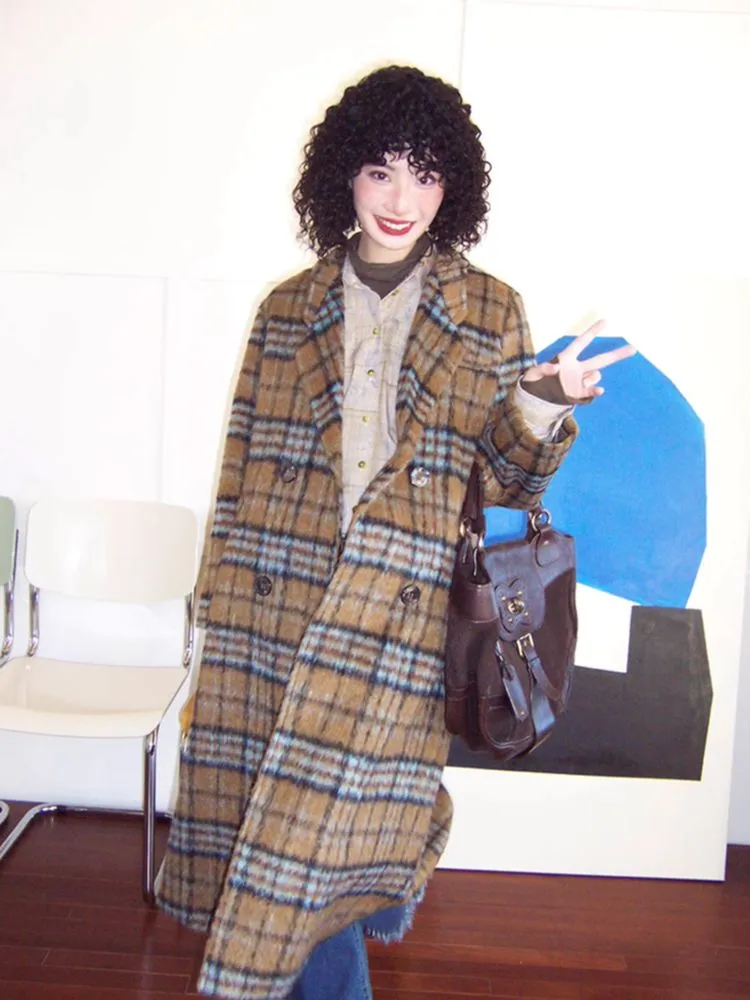 Loose long wool plaid coat【s0000005547】