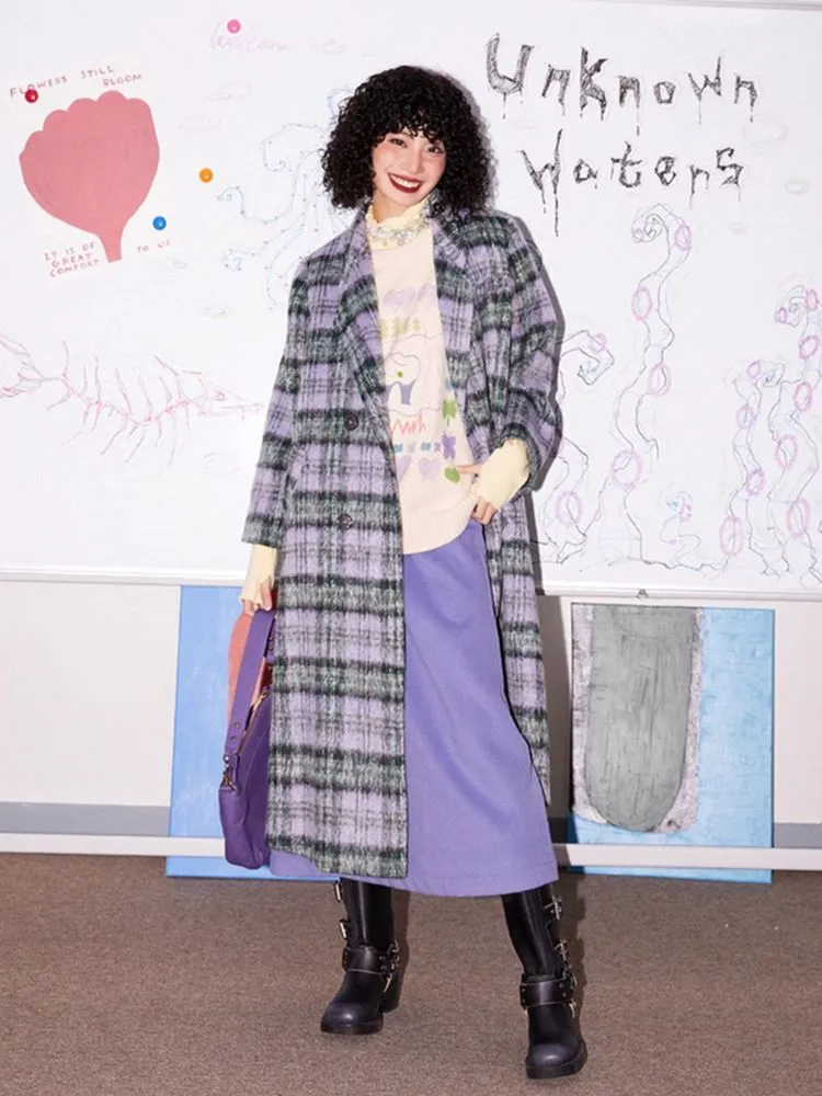 Loose long wool plaid coat【s0000005547】