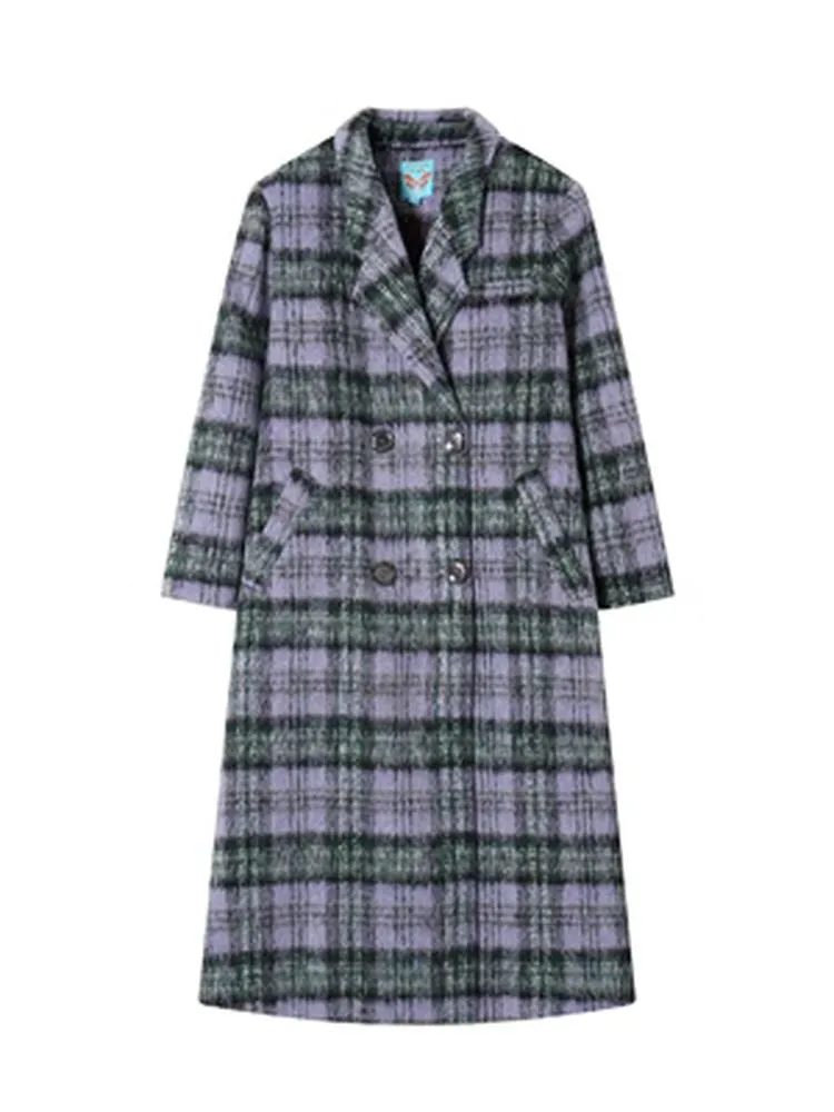 Loose long wool plaid coat【s0000005547】