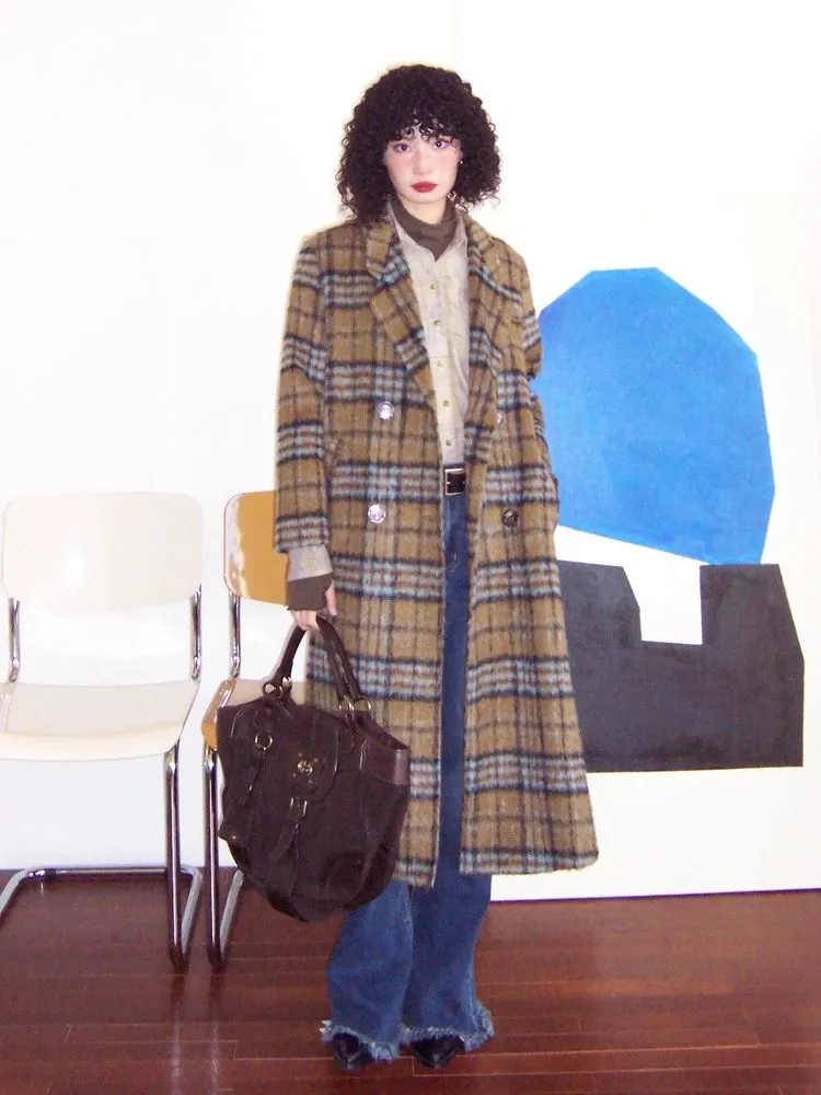 Loose long wool plaid coat【s0000005547】