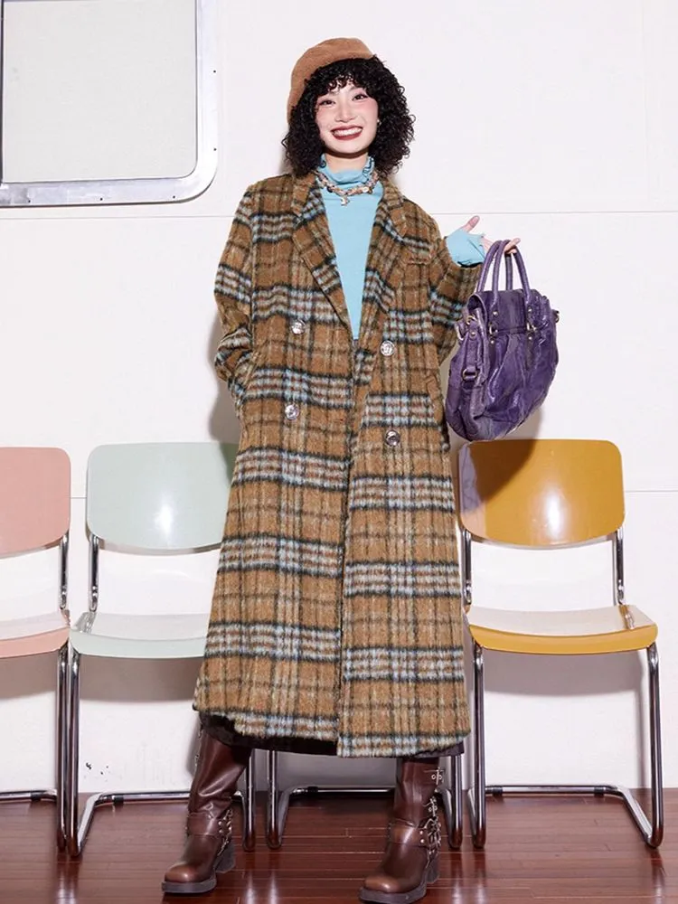 Loose long wool plaid coat【s0000005547】