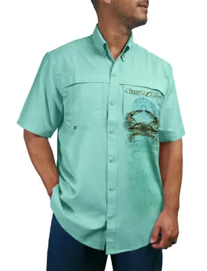 Men's Crab Button Down Sun Shirt by Chart Your Own Course | UPF 50 | Lightweight Performance Fabric | Short Sleeves | Vented Back