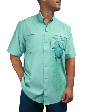 Men's Turtle Button Down Sun Shirt by Chart Your Own Course | UPF 50 | Lightweight Performance Fabric | Short Sleeves | Vented Back