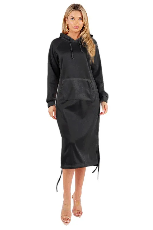 Midi Style Sweatshirt Dress- Black