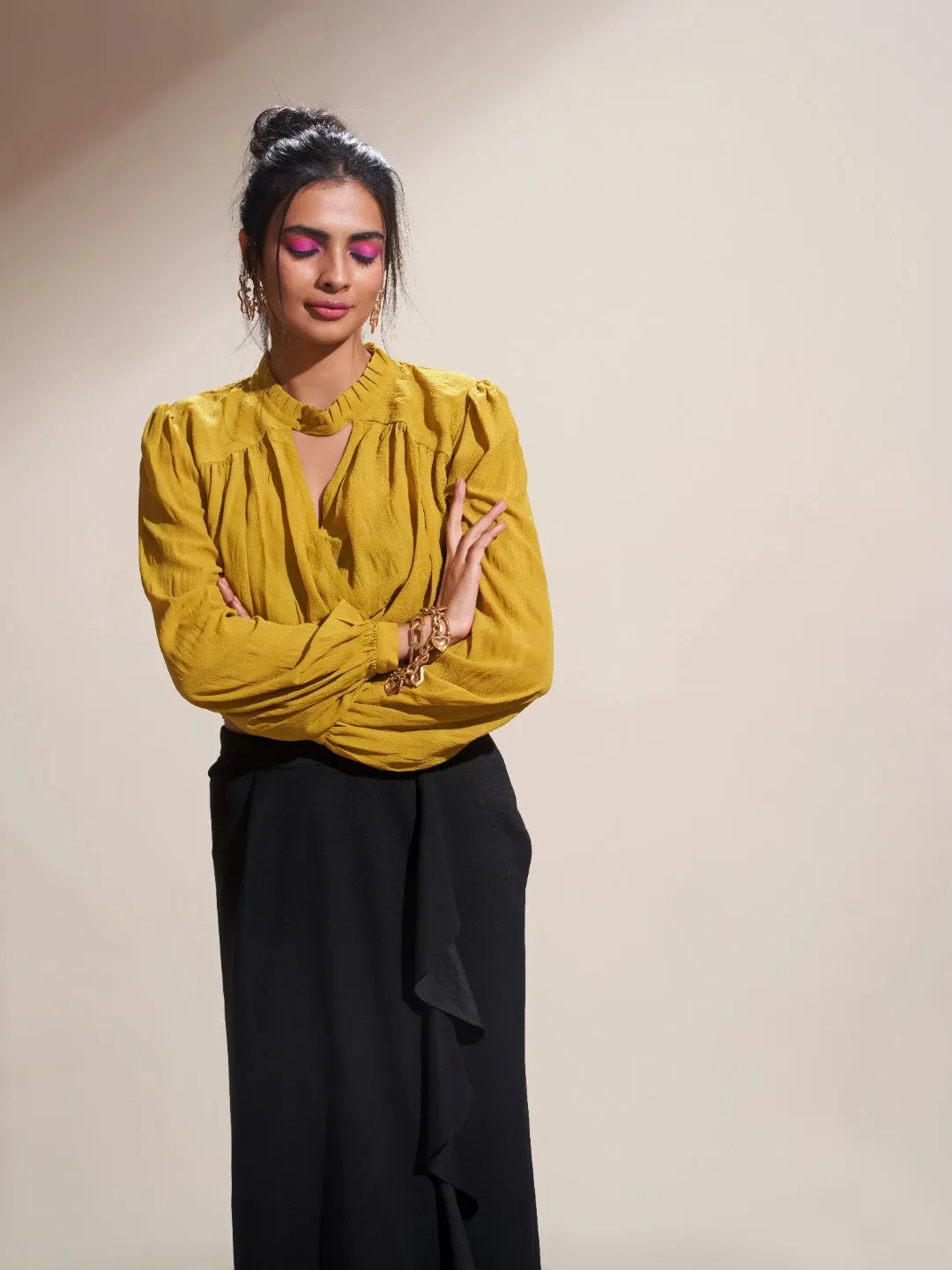 Mustard Solid Georgette Straight Top