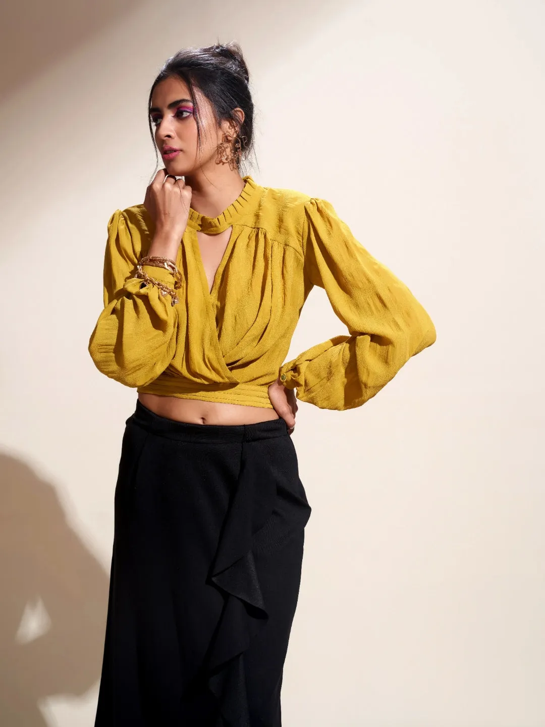 Mustard Solid Georgette Straight Top