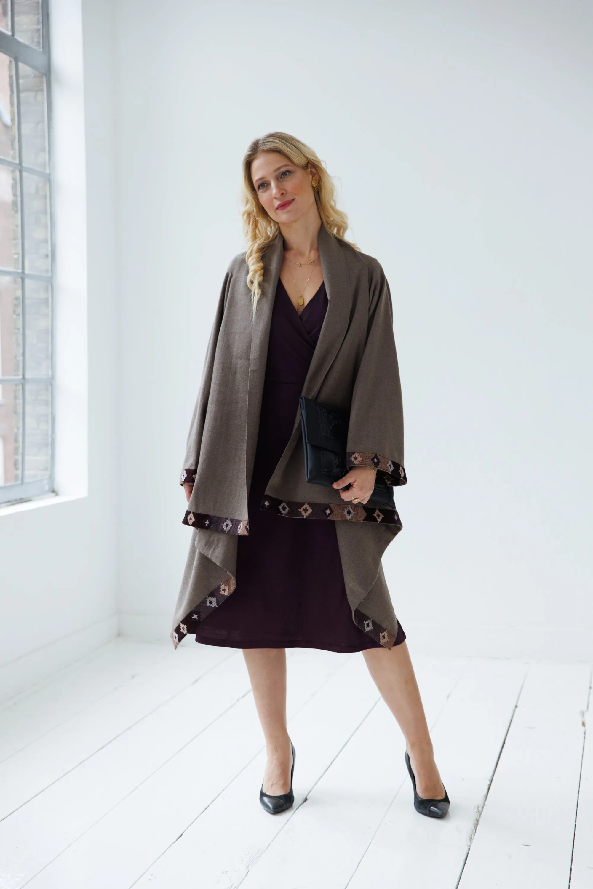 NEW! Wool Cape Coat Cocoon Taupe