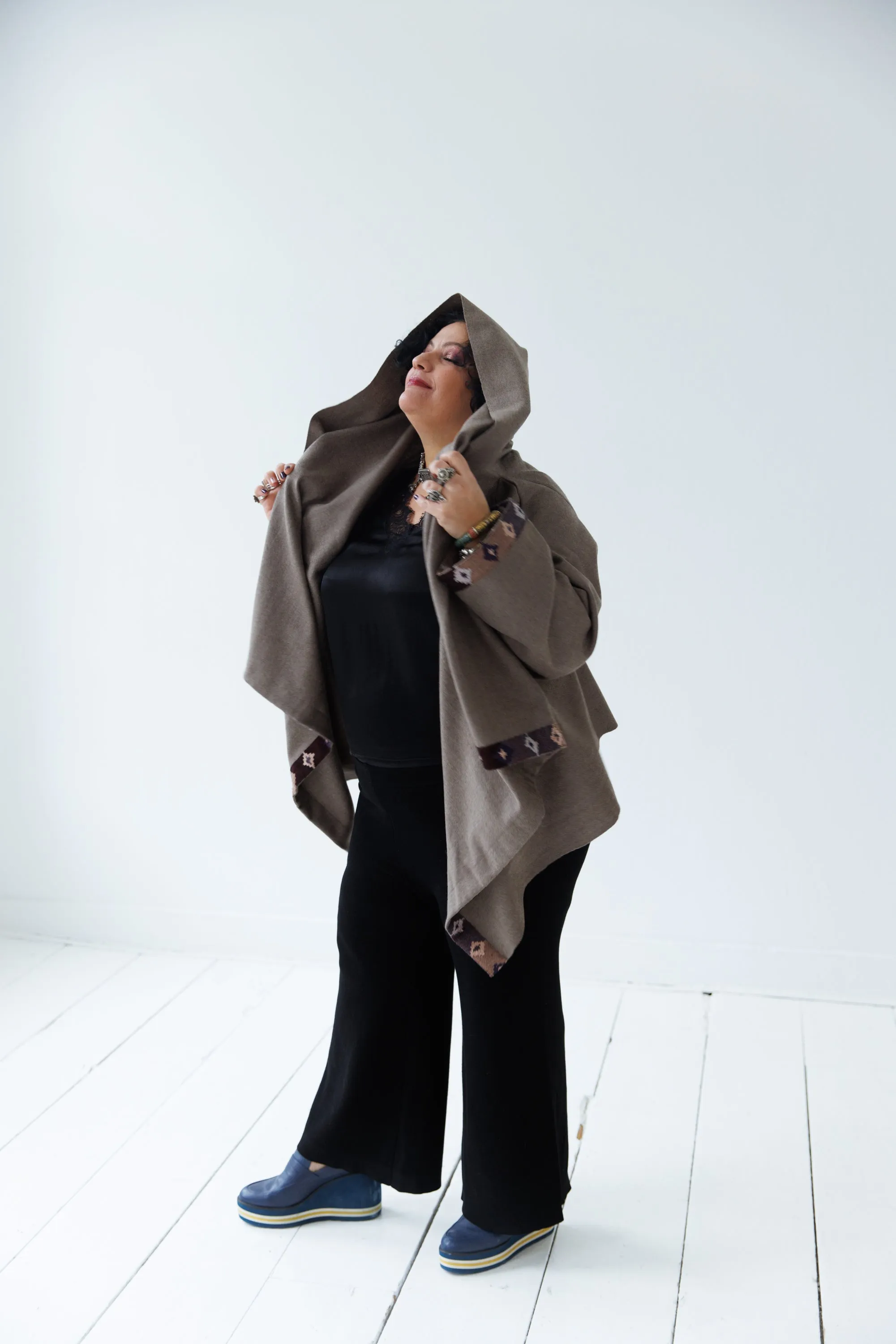 NEW! Wool Cape Coat Cocoon Taupe