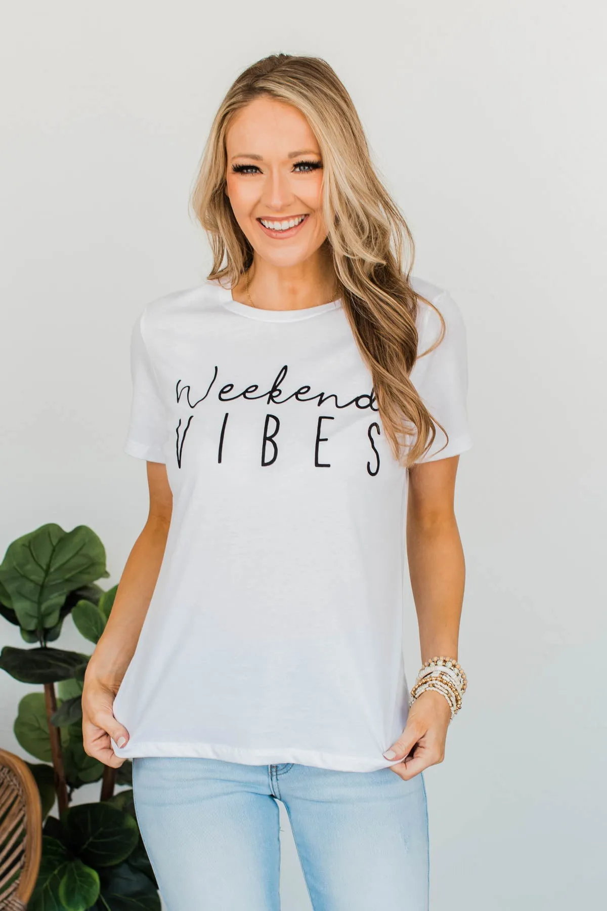 "Weekend Vibes" Graphic Tee- Ivory