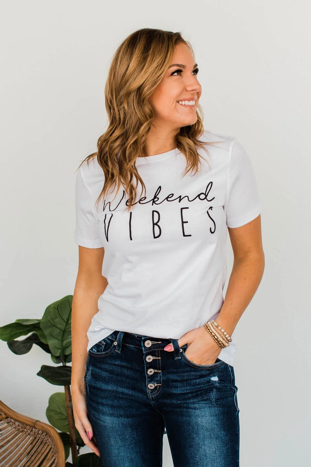 "Weekend Vibes" Graphic Tee- Ivory