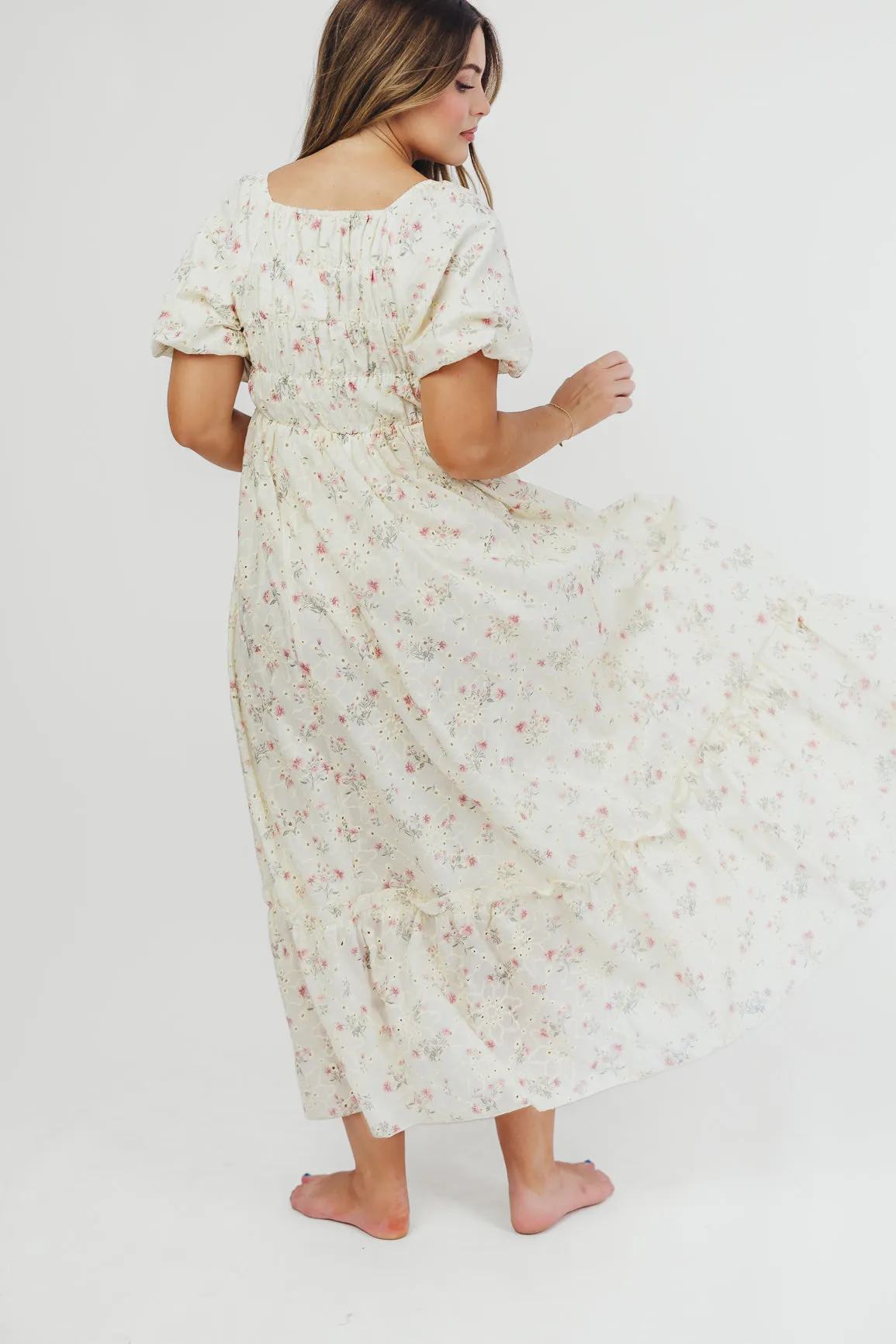 Remi Eyelet Floral Maxi Dress in Ivory