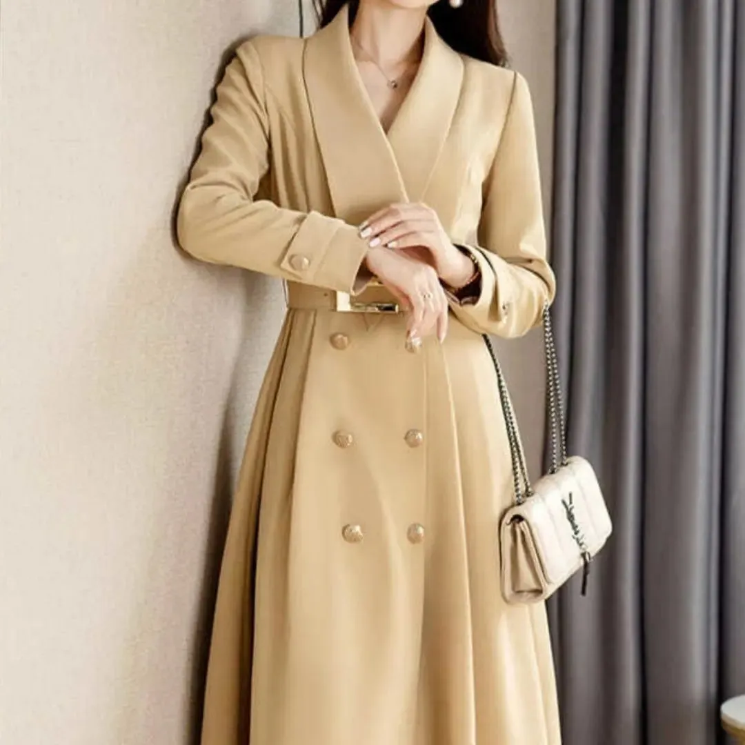 Spring And Autumn Elegant Khaki Women's Mid-length Fashionable High-grade Jacket