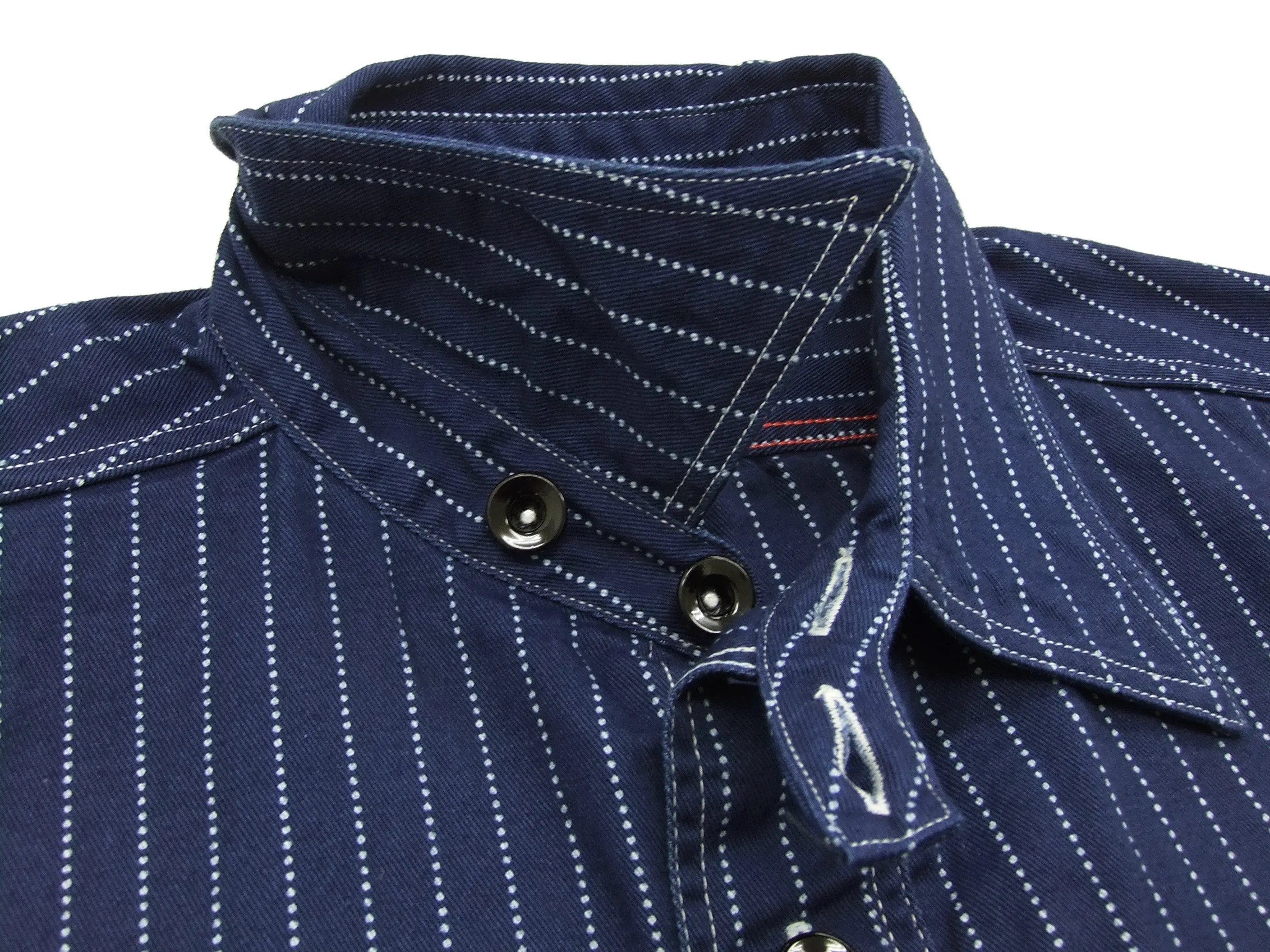 Sugar Cane Men's Indigo Wabash Stripe Work Shirt Long Sleeve Button Up Shirt SC25551A