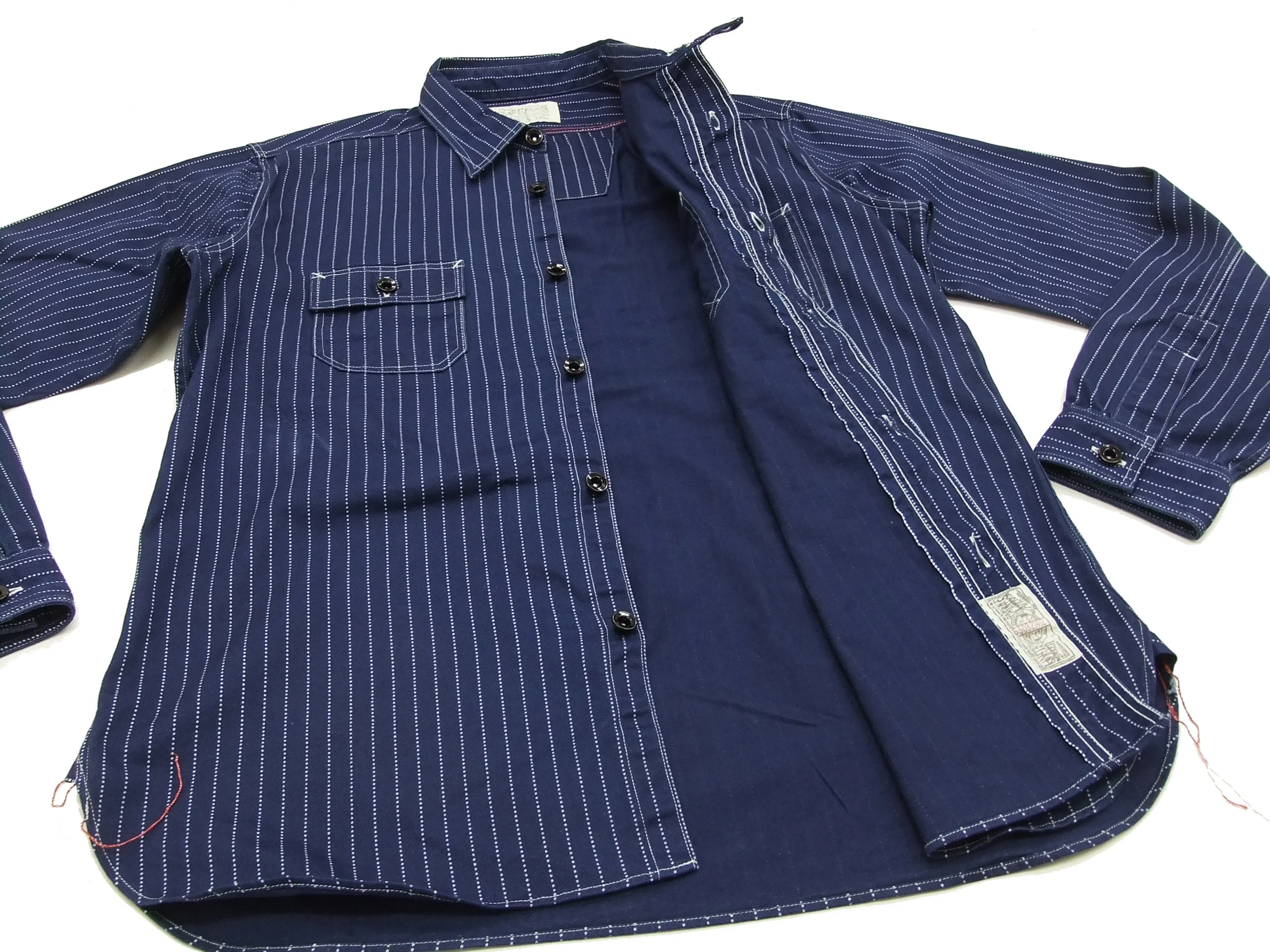 Sugar Cane Men's Indigo Wabash Stripe Work Shirt Long Sleeve Button Up Shirt SC25551A