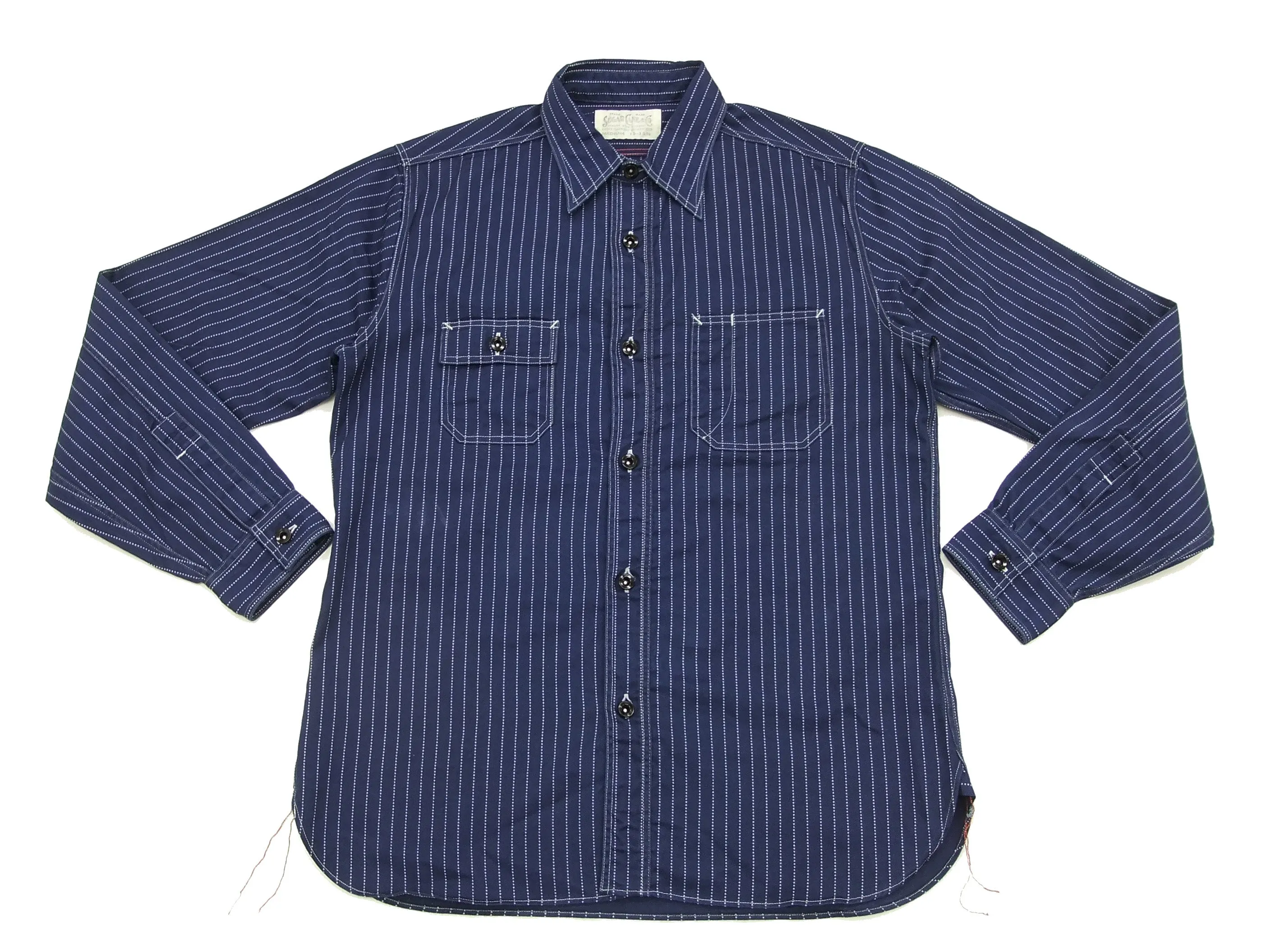 Sugar Cane Men's Indigo Wabash Stripe Work Shirt Long Sleeve Button Up Shirt SC25551A