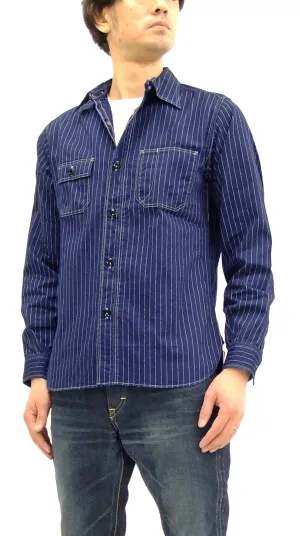 Sugar Cane Men's Indigo Wabash Stripe Work Shirt Long Sleeve Button Up Shirt SC25551A