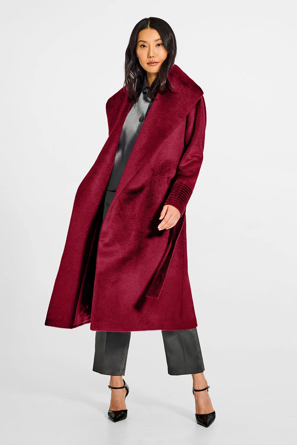 Suri Alpaca Long Shawl Collar Wrap Coat