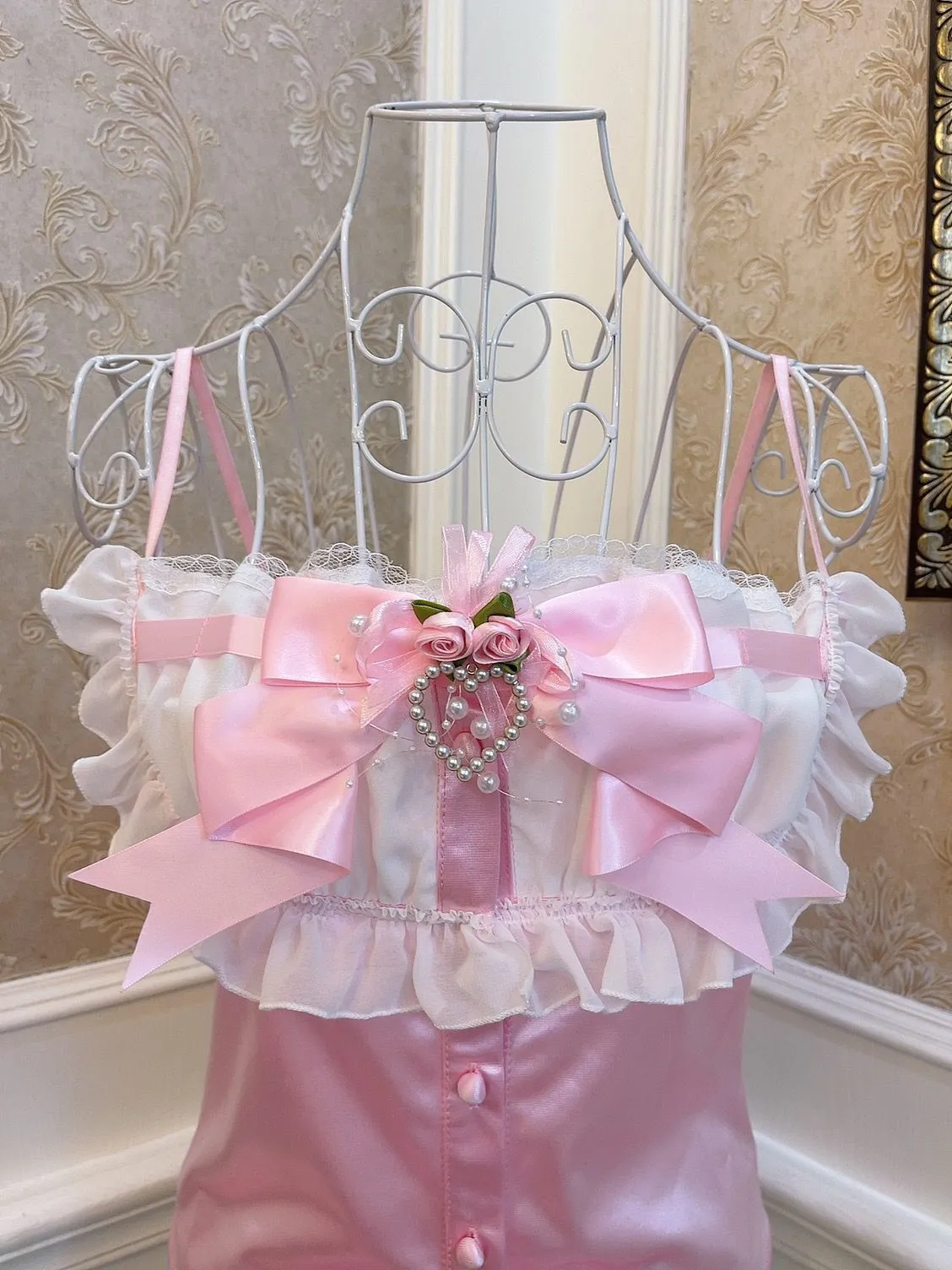 Sweetheart Princess Fairy Rose Lace Pink Camisole Top