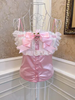 Sweetheart Princess Fairy Rose Lace Pink Camisole Top