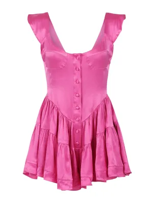 The Elisabeth Romper Dress - Hot Pink Satin