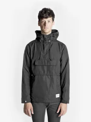 Torpedo Pocket Anorak Pullover Windbreaker Jacket in Midnight Black