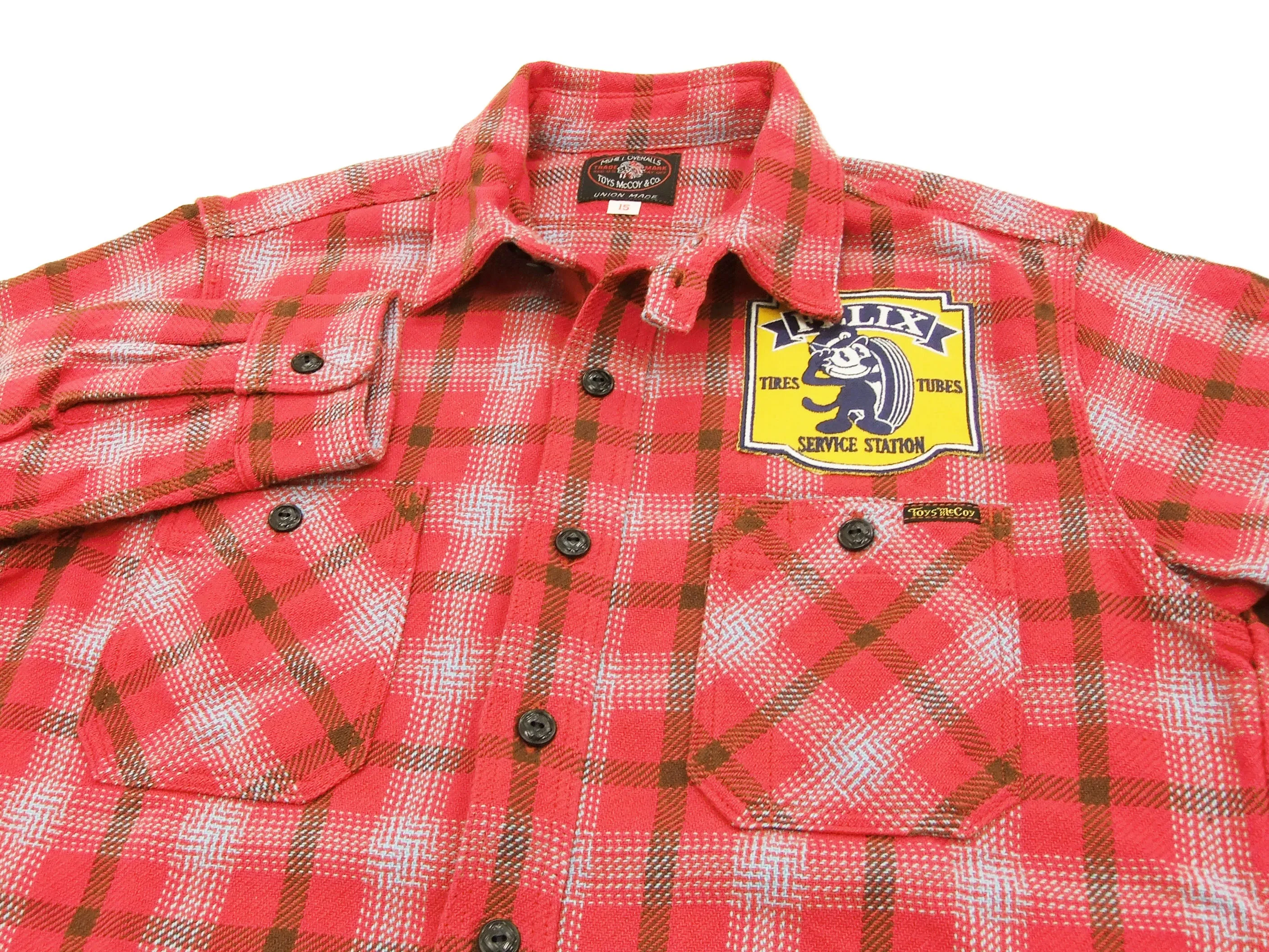 TOYS McCOY Checked Work Shirt TMC1612 Felix the Cat Men's Long Sleeve Button Up Shirt Red