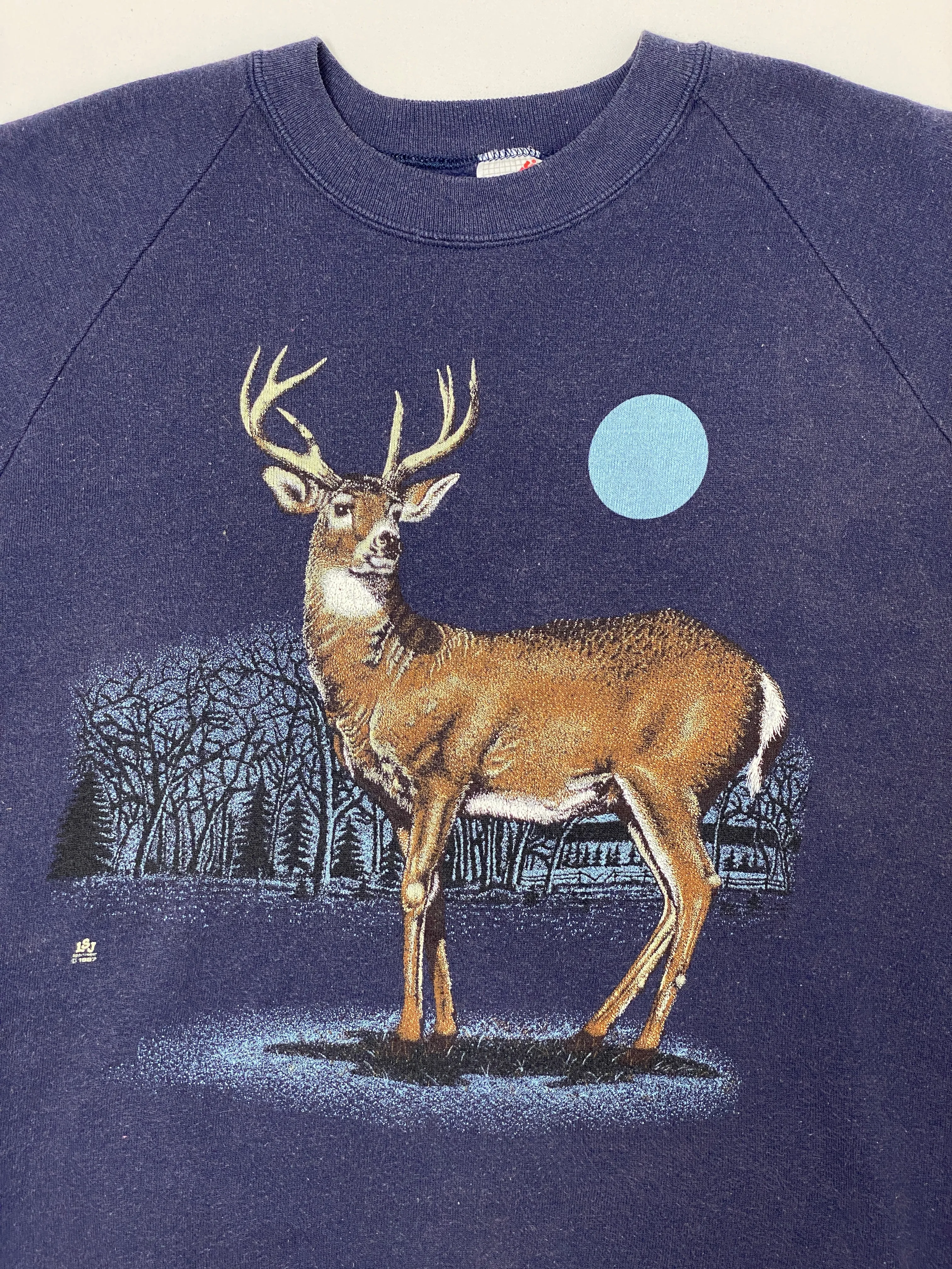 Vintage 1980s Deer Nature Wildlife Blue Moon Jerzees Sweatshirt (XL)