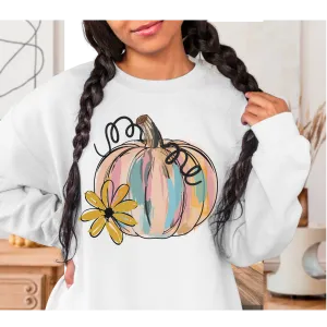 Watercolor Pumpkin Crewneck Sweatshirt Women's Fall Autumn Design Gildan Pullover