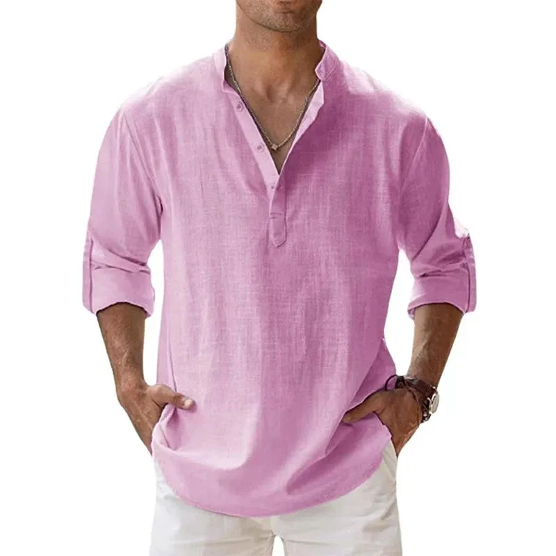 West Louis™ Designer Linen Long Sleeve Henley Beach Shirts