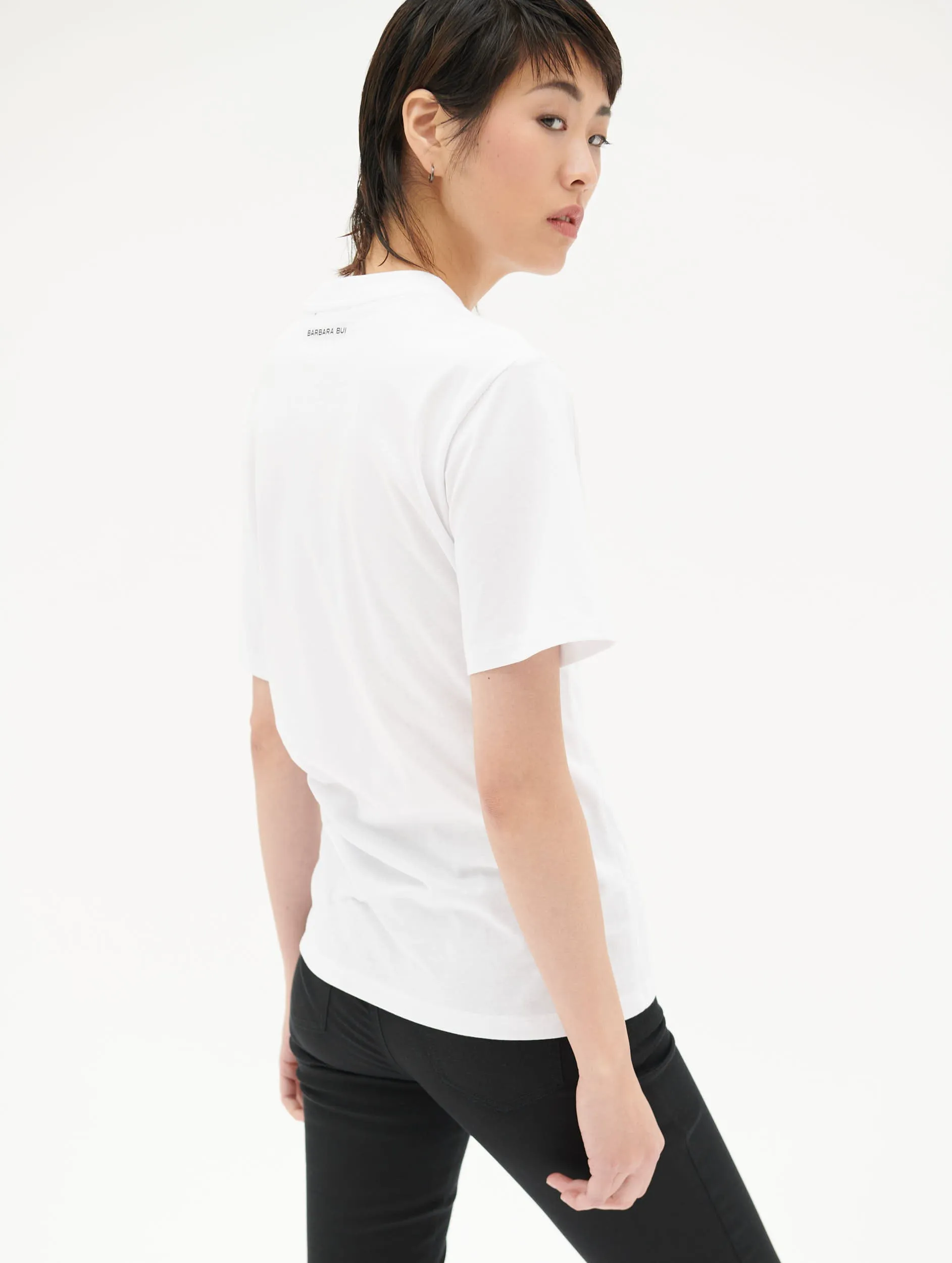 White cotton jersey T-shirt with jewel detail