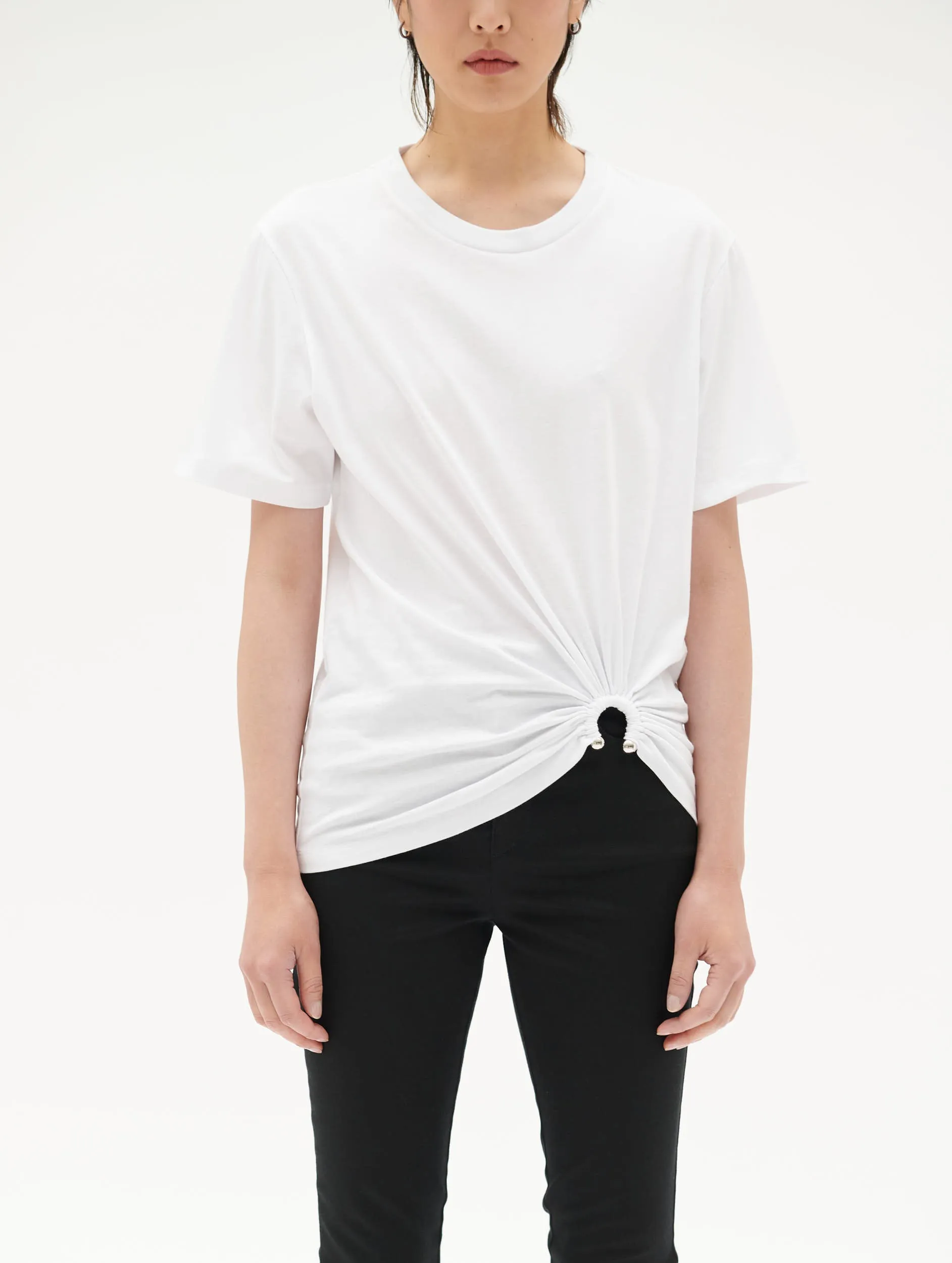 White cotton jersey T-shirt with jewel detail