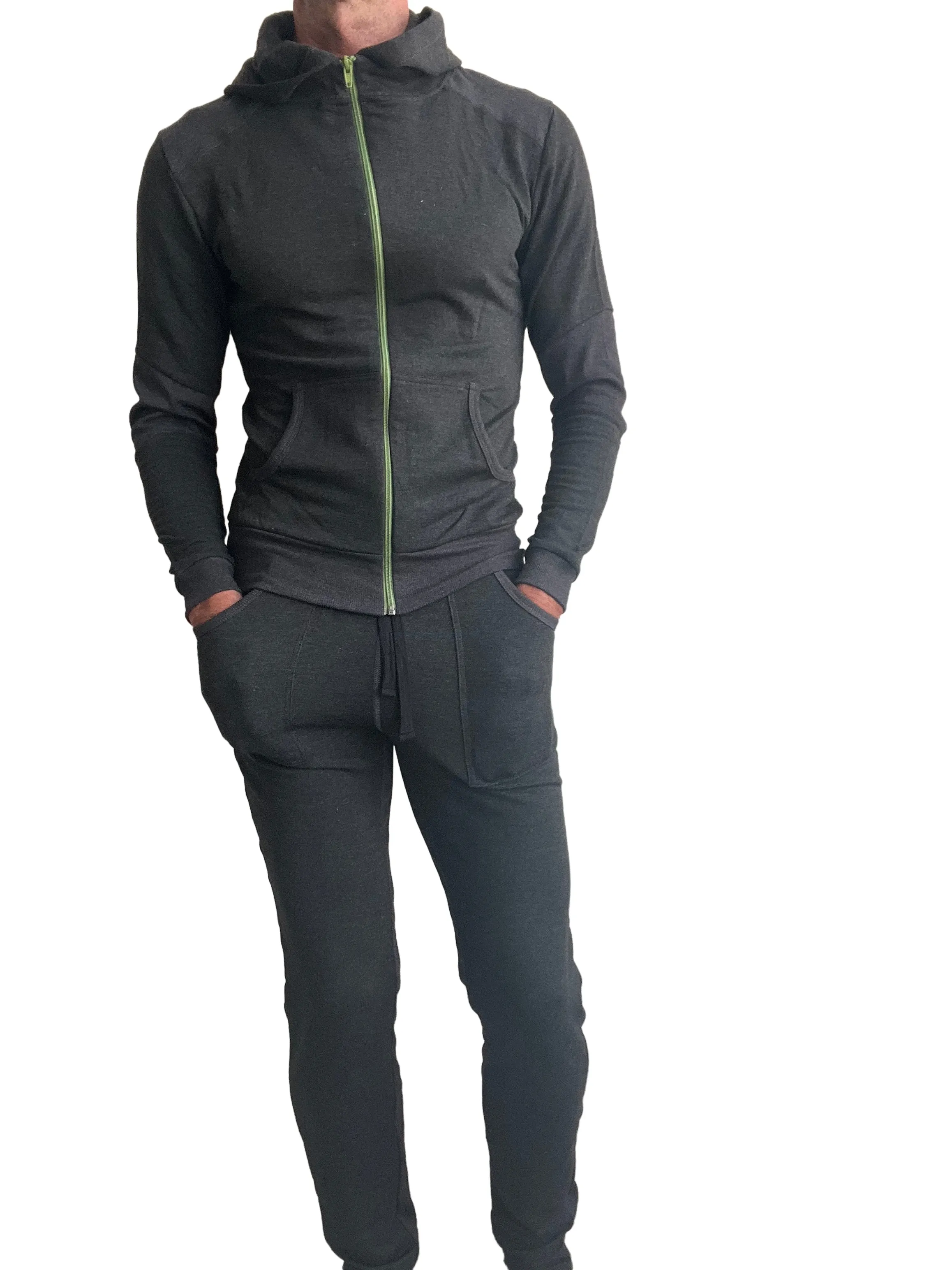 **Winter Collection** Mid-Weight LUXURY-Fleece Form-fit Crossover Yoga Track Performance Hoodie (Charcoal)