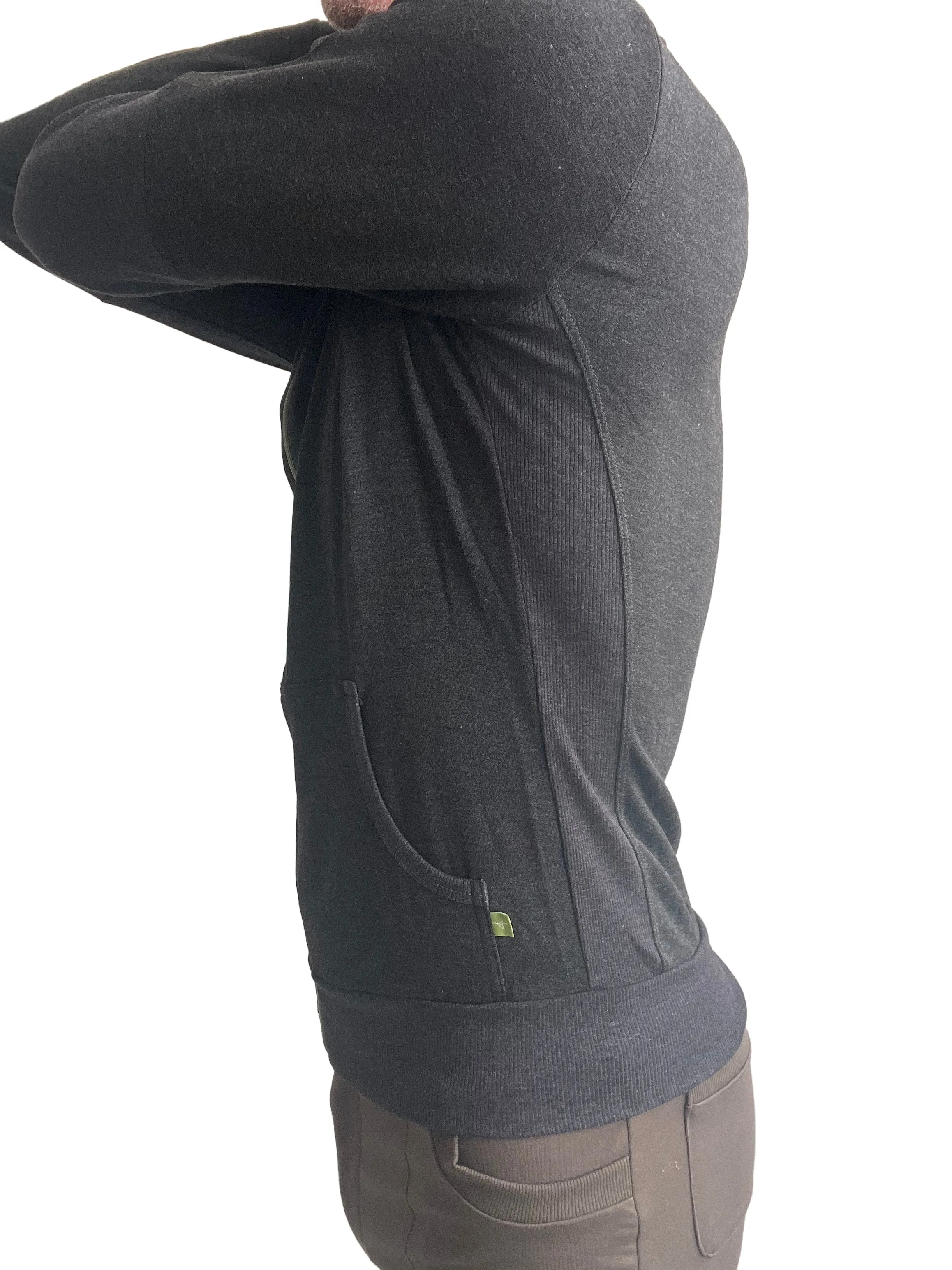 **Winter Collection** Mid-Weight LUXURY-Fleece Form-fit Crossover Yoga Track Performance Hoodie (Charcoal)