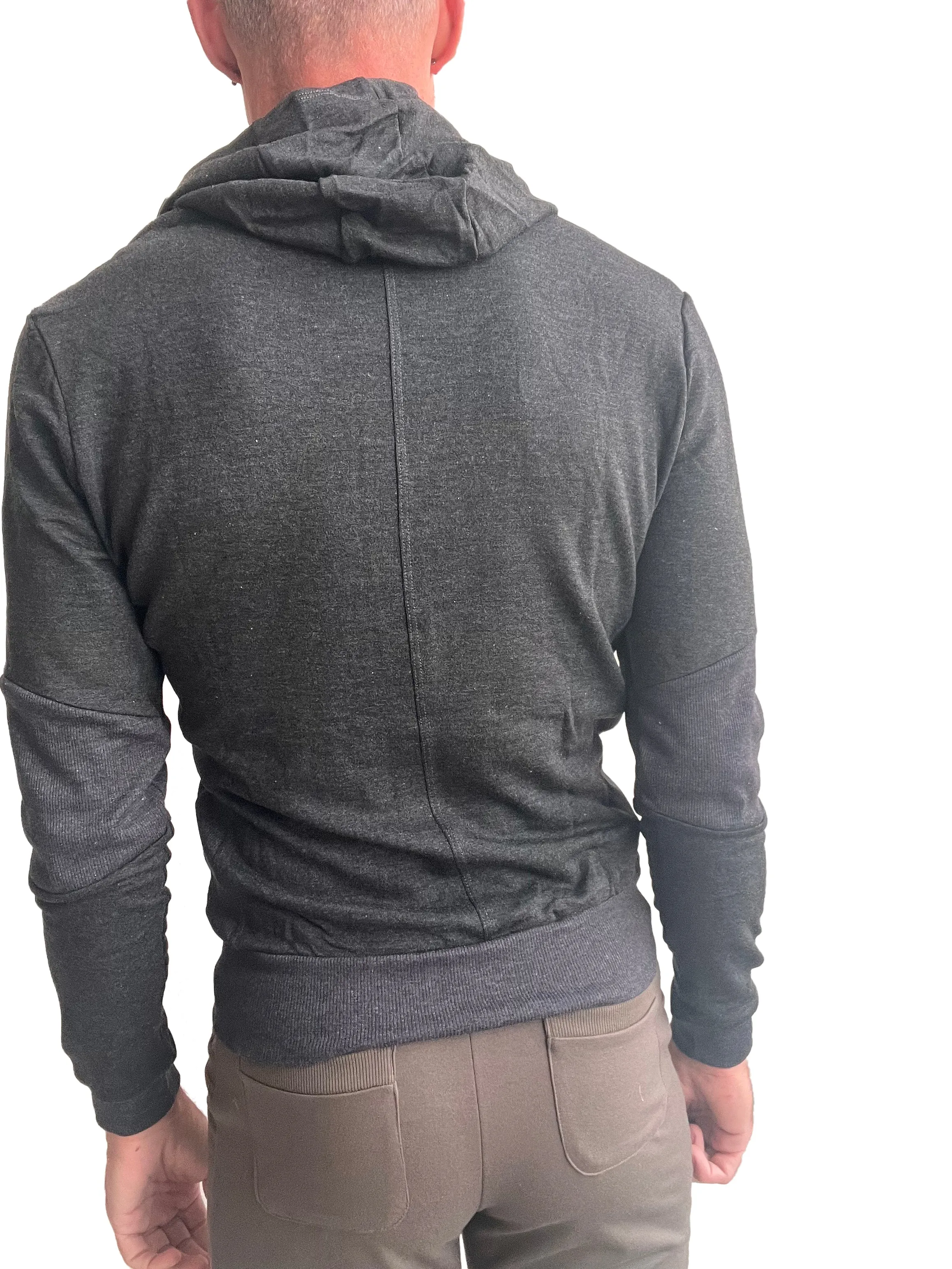 **Winter Collection** Mid-Weight LUXURY-Fleece Form-fit Crossover Yoga Track Performance Hoodie (Charcoal)