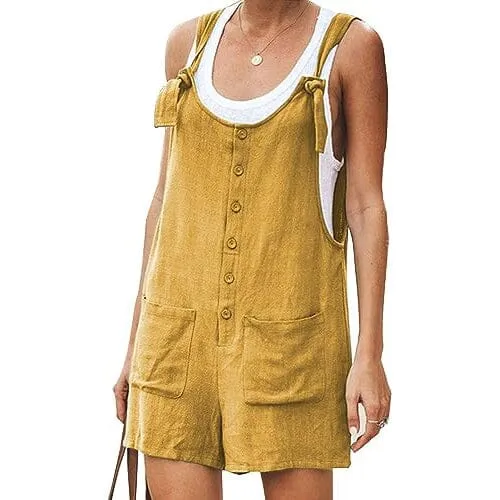 Women's Casual Summer Cotton Linen Rompers Overalls Jumpsuit Shorts