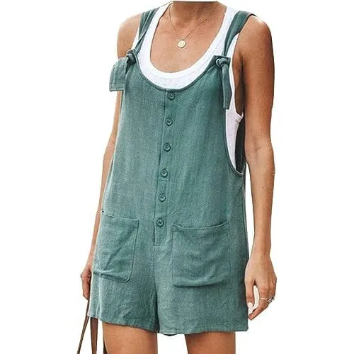 Women's Casual Summer Cotton Linen Rompers Overalls Jumpsuit Shorts