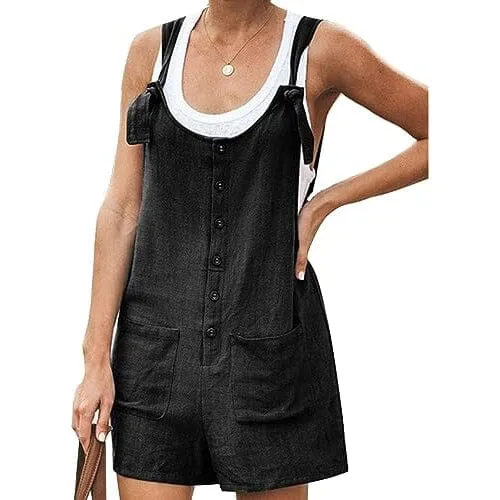 Women's Casual Summer Cotton Linen Rompers Overalls Jumpsuit Shorts