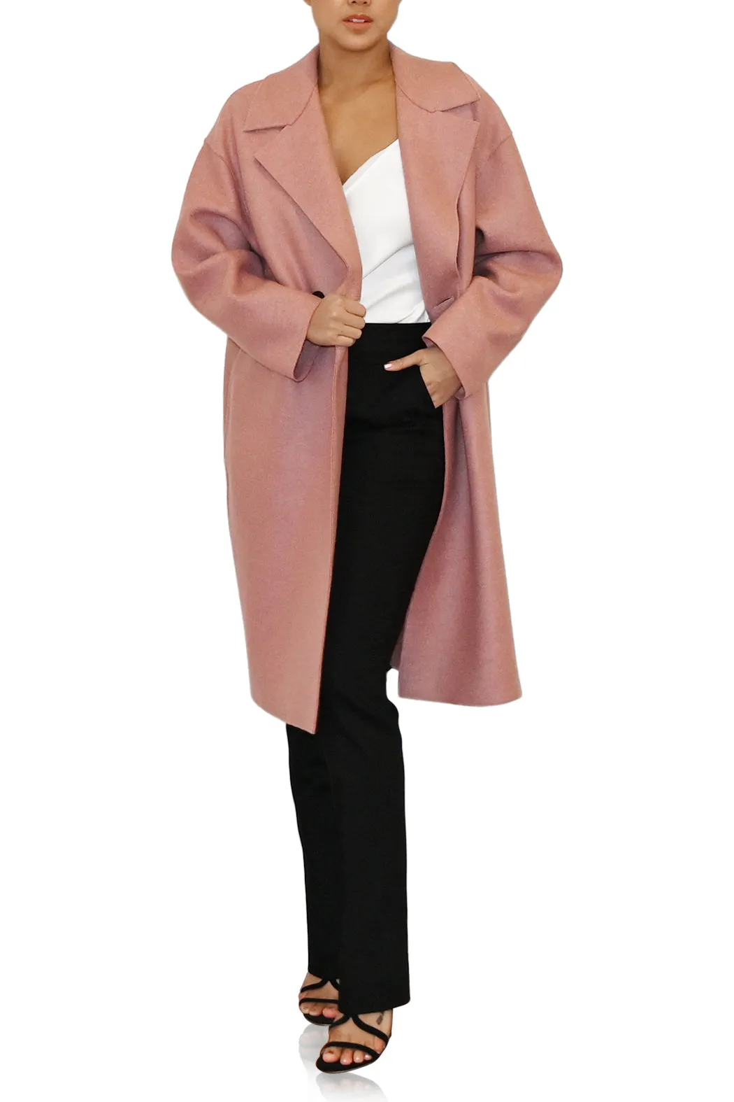 Womens Dropped Shoulder D.B Coat Pressed Wool - Old Rose