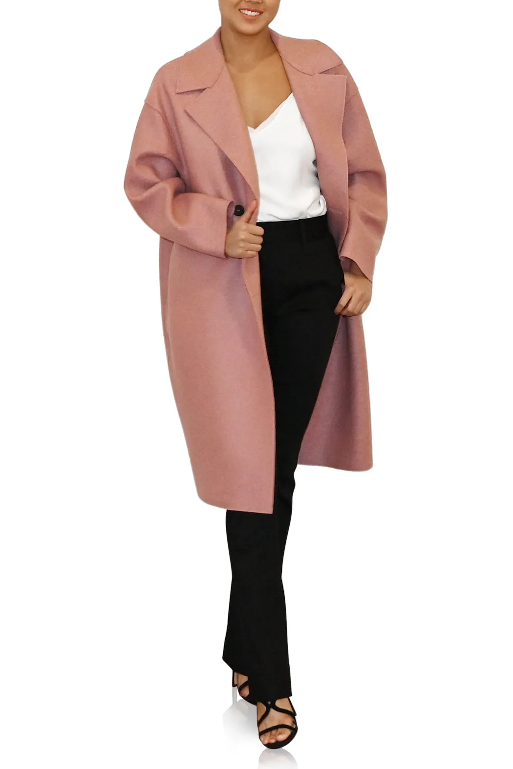 Womens Dropped Shoulder D.B Coat Pressed Wool - Old Rose