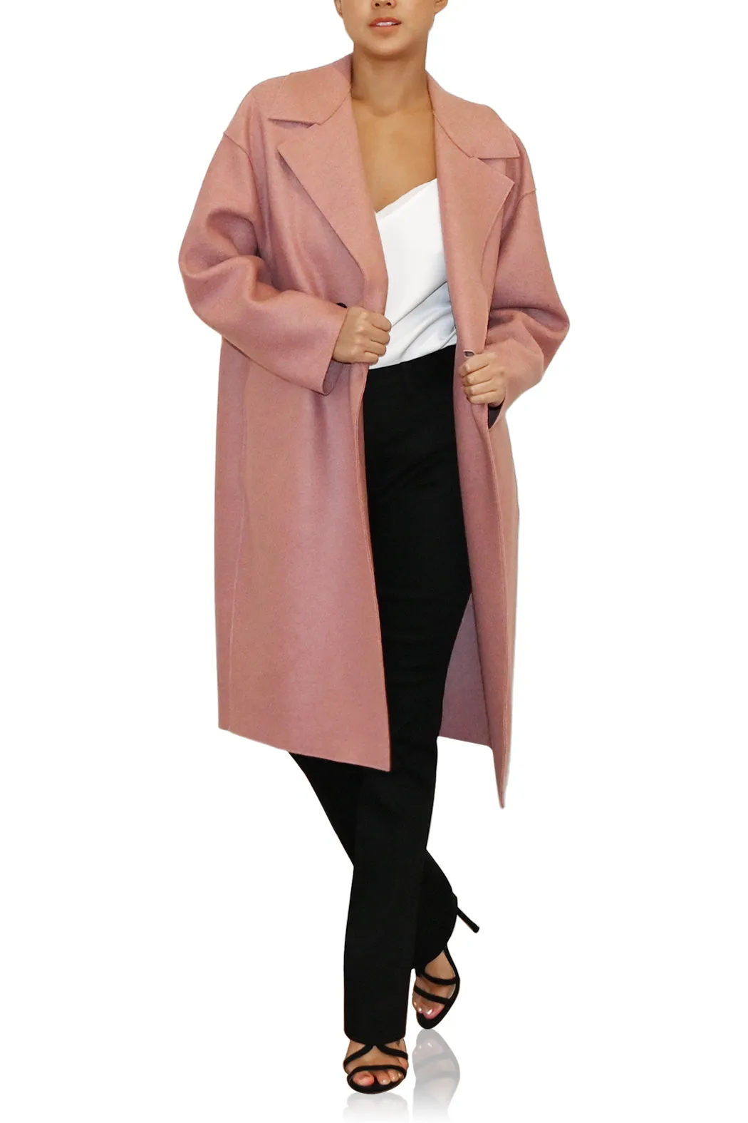 Womens Dropped Shoulder D.B Coat Pressed Wool - Old Rose