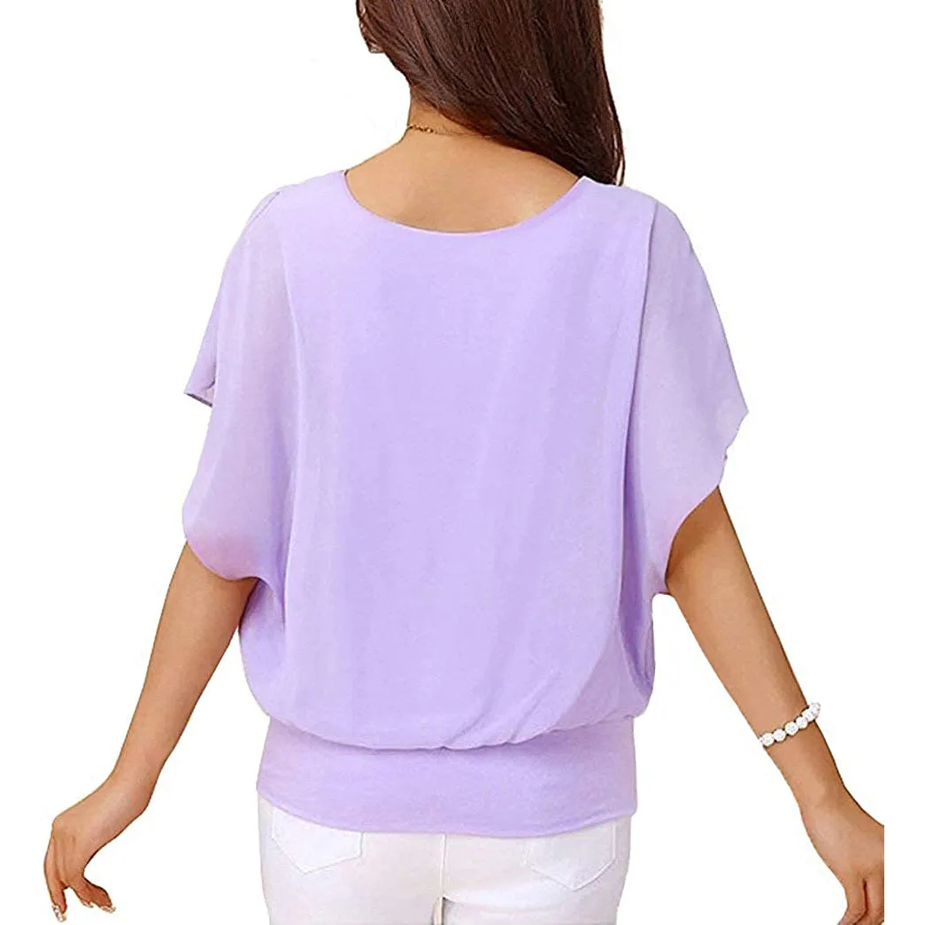 Women's Loose Casual Short Sleeve Chiffon Top T-Shirt Blouse