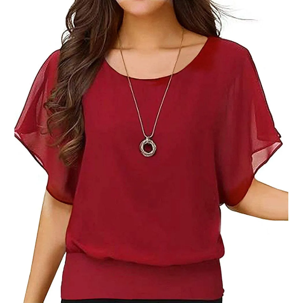 Women's Loose Casual Short Sleeve Chiffon Top T-Shirt Blouse