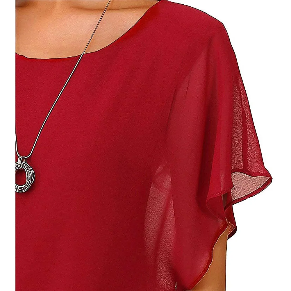 Women's Loose Casual Short Sleeve Chiffon Top T-Shirt Blouse