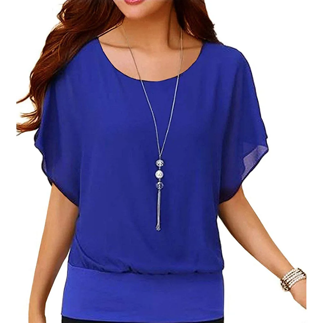 Women's Loose Casual Short Sleeve Chiffon Top T-Shirt Blouse