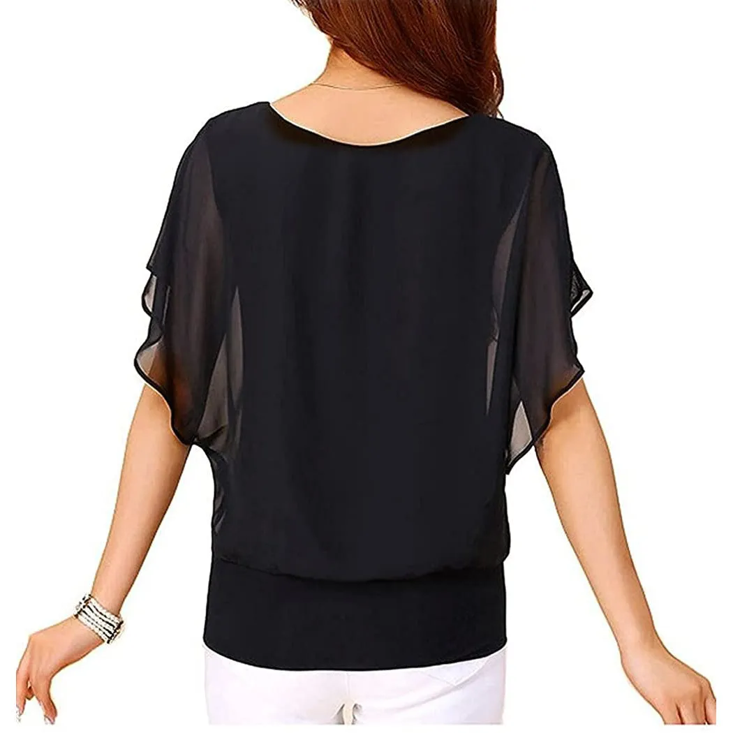 Women's Loose Casual Short Sleeve Chiffon Top T-Shirt Blouse