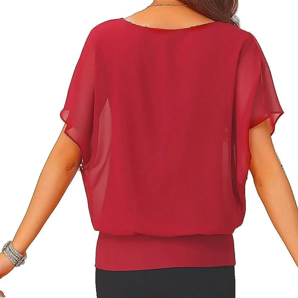 Women's Loose Casual Short Sleeve Chiffon Top T-Shirt Blouse