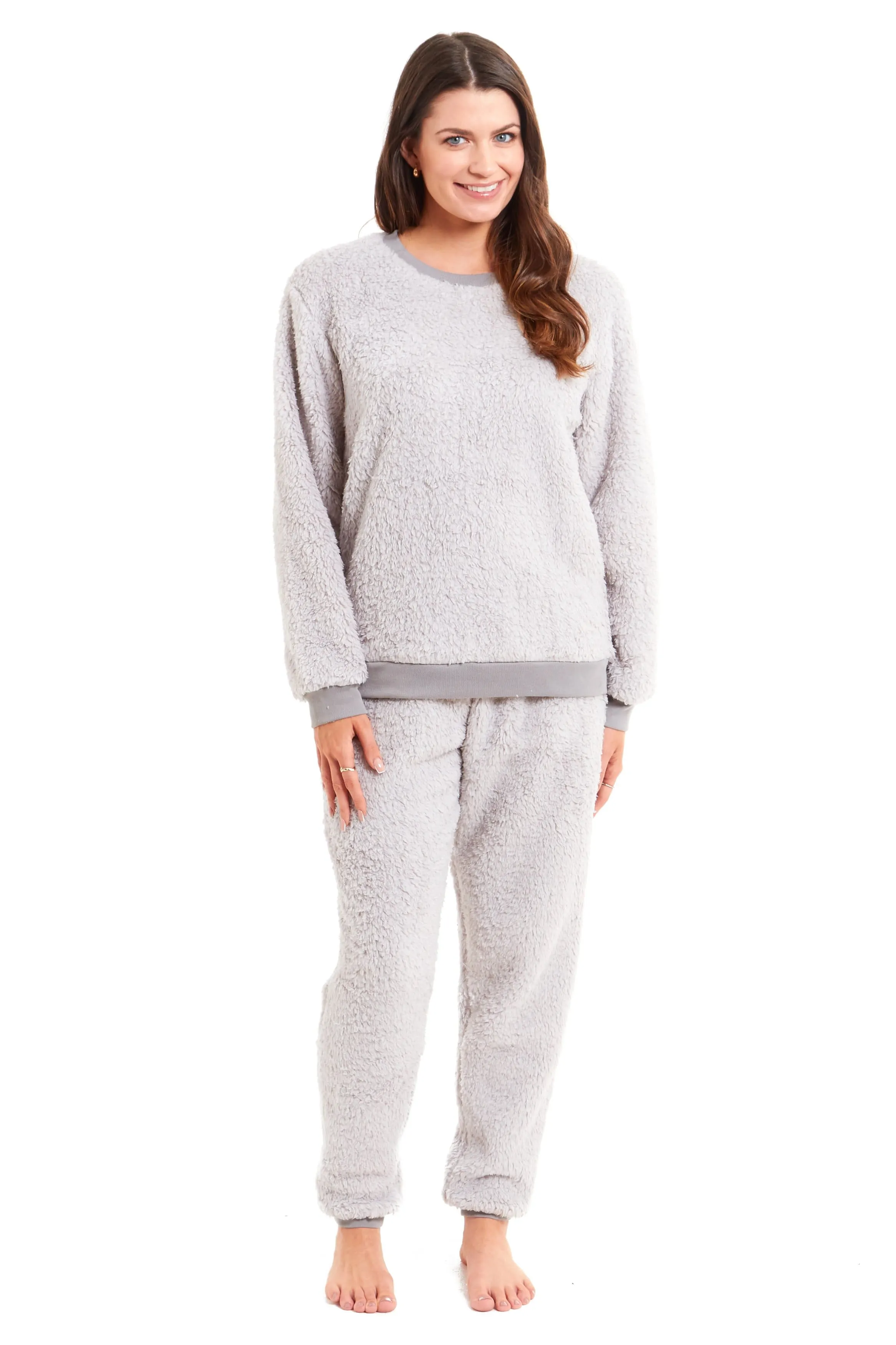 Women's Super Soft Teddy Fleece Pyjama Set Warm Cozy Stretchable Loungewear Crew Neck Nightwear Perfect for Relaxation and Sleep by Daisy Dreamer