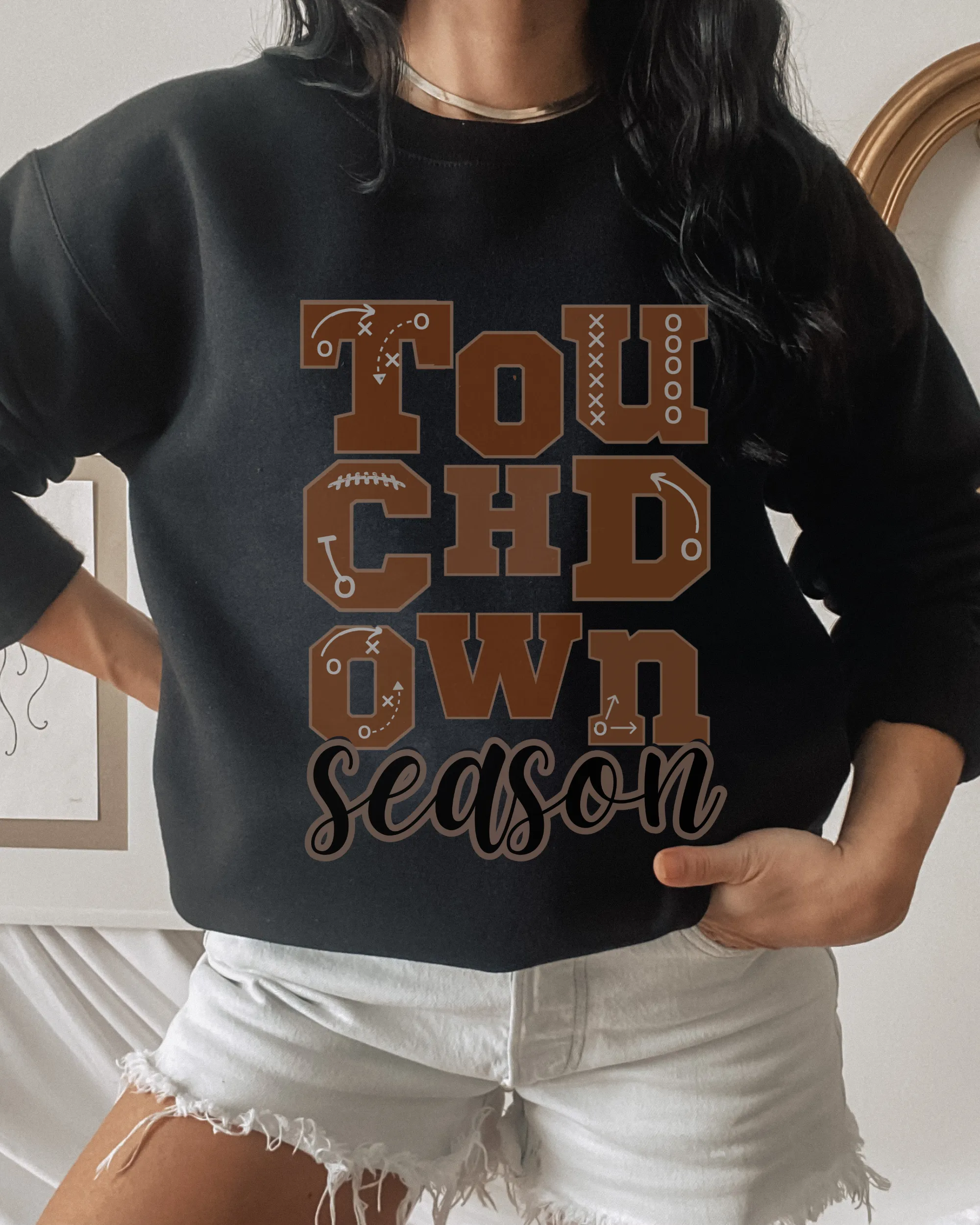 Women's Touchdown Season Crewneck Sweatshirt, Cute Football Season Mom Pullover