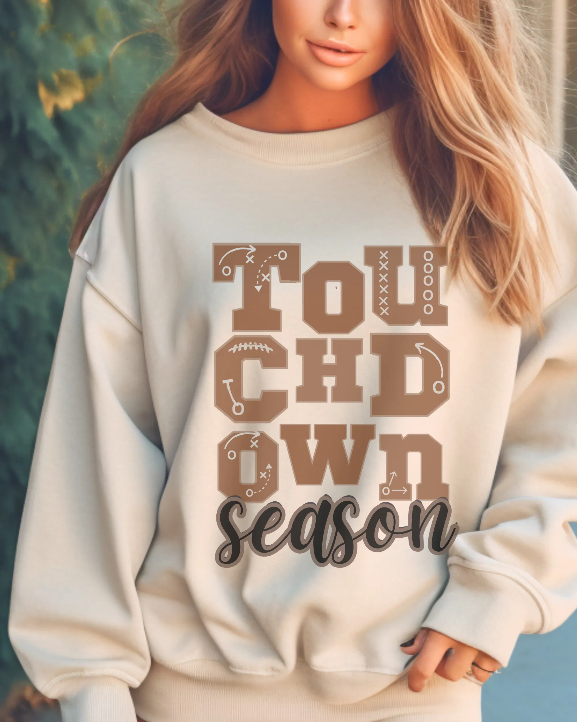 Women's Touchdown Season Crewneck Sweatshirt, Cute Football Season Mom Pullover